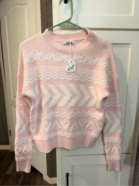 Women's Pink Patterned Crewneck Sweater
